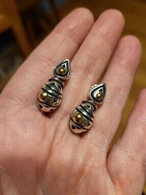 John Atencio Sterling Silver Teardrop Drop Earrings with 18k Gold Accent